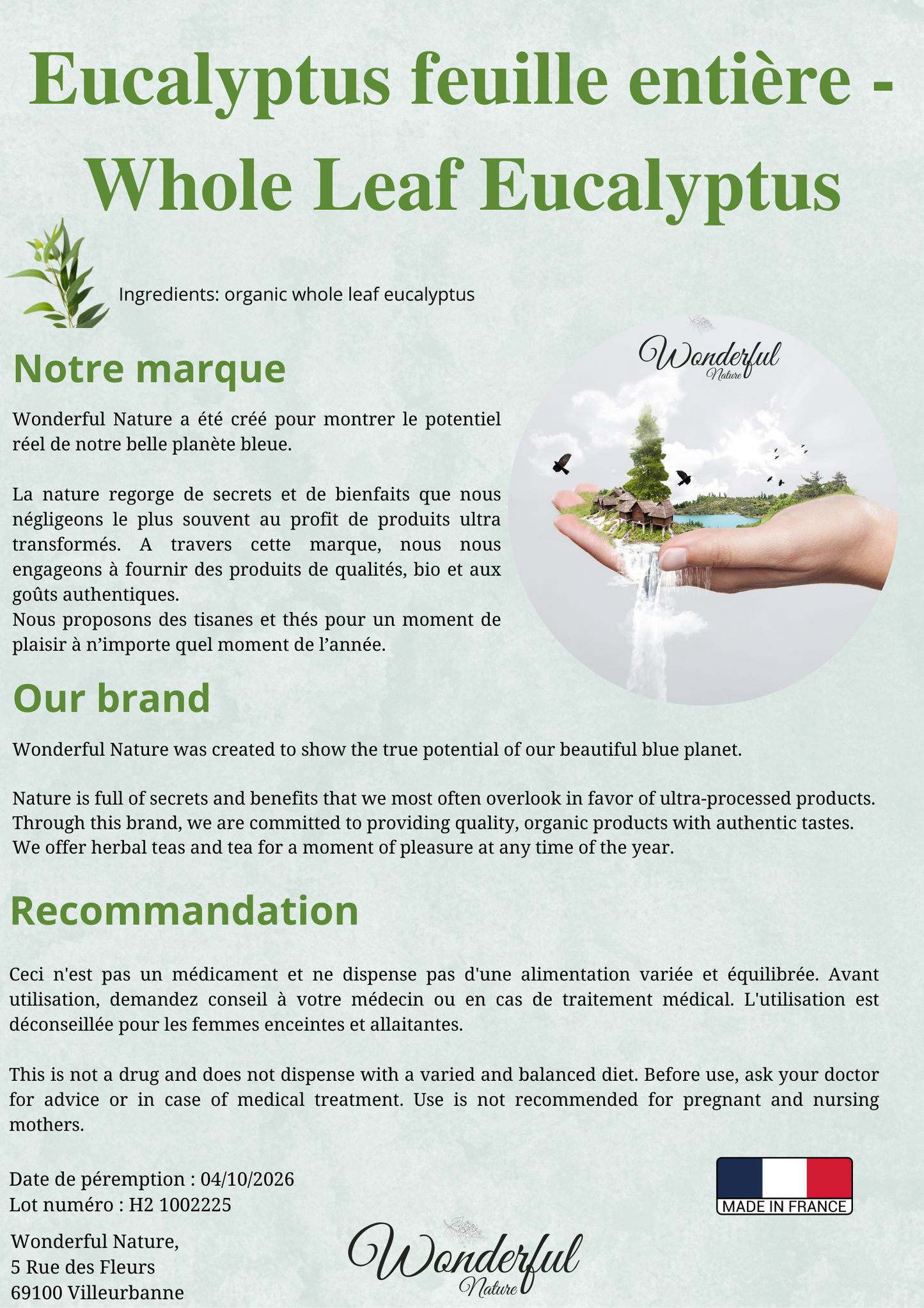 Organic whole leaf eucalyptus